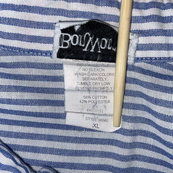 Vintage 90s BonWorth Blue White Vertical Stripe Flower Embroidered Top Sz XL - Picture 5 of 13